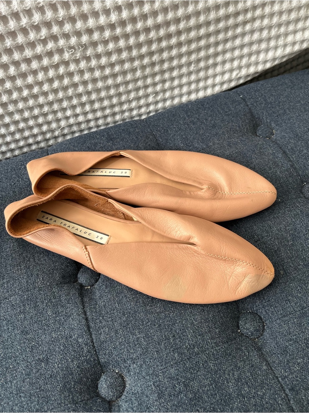 Zara Peach Leather V-Cut Slip-On Ballet Flats